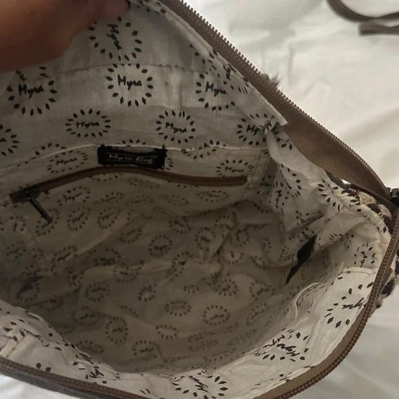 Myra Bag Textured Crossbody in Brown and Cream - Picture 2 of 3